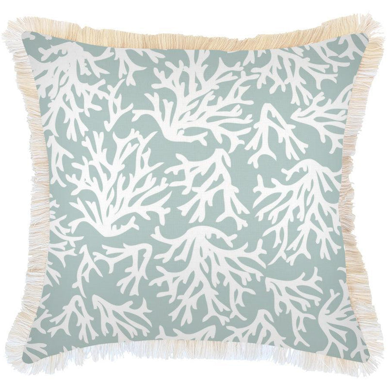 Cushion Cover-Coastal Fringe-Coastal Coral Seafoam-60cm x 60cm - John Cootes