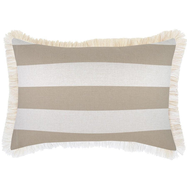 Cushion Cover-Coastal Fringe Deck-Stripe-Beige-35cm x 50cm - John Cootes