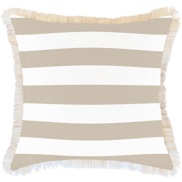 Cushion Cover-Coastal Fringe Deck-Stripe-Beige-60cm x 60cm - John Cootes