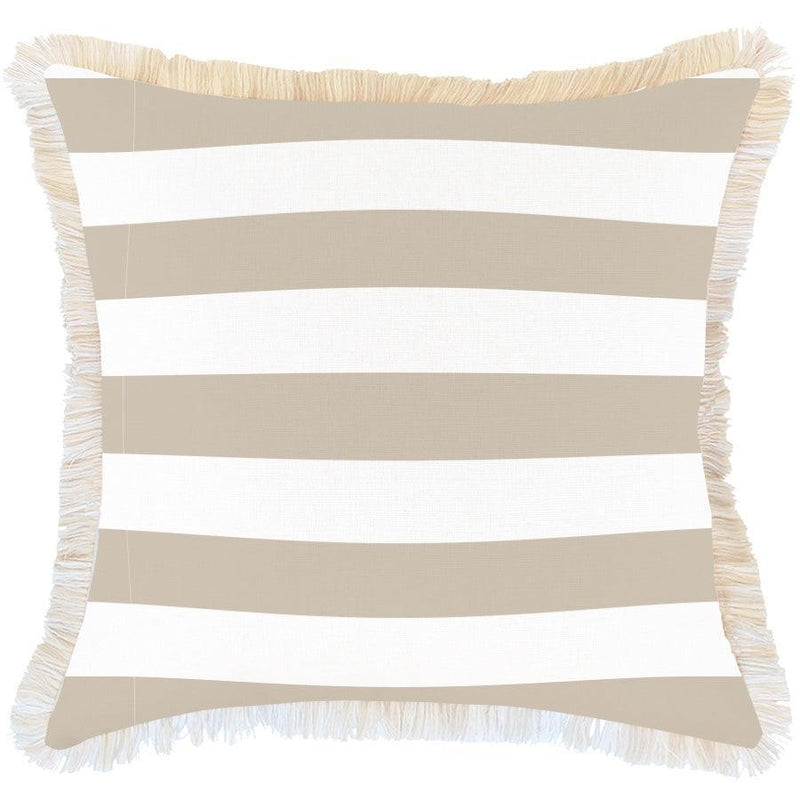 Cushion Cover-Coastal Fringe Deck-Stripe-Beige-60cm x 60cm - John Cootes