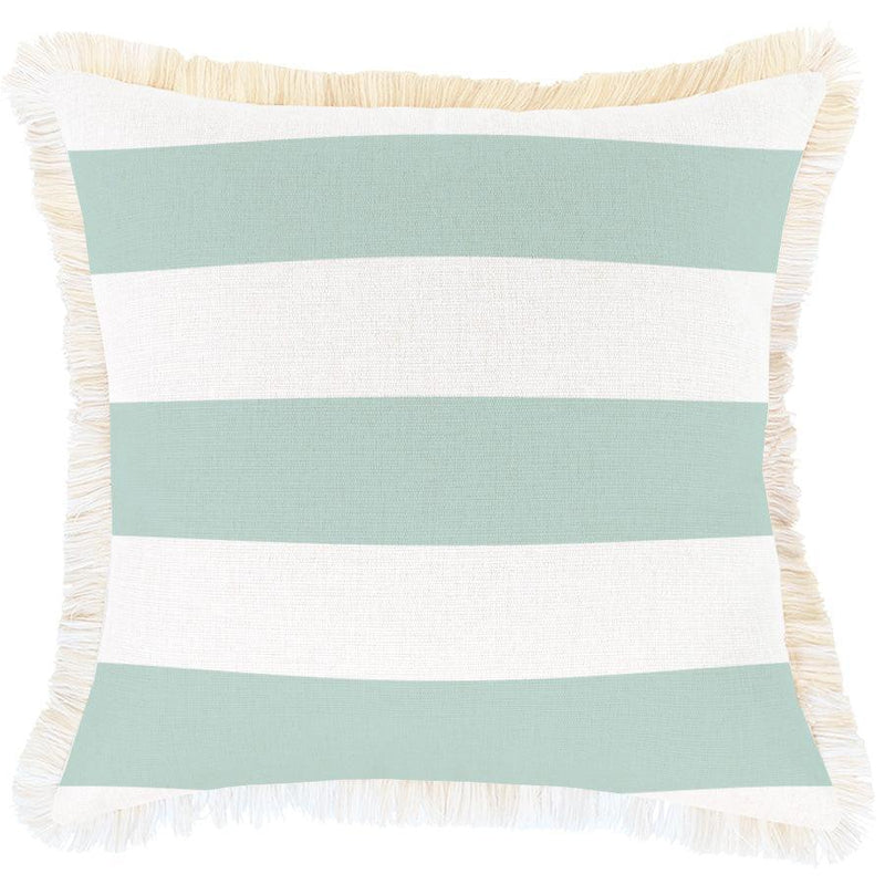 Cushion Cover-Coastal Fringe-Deck-Stripe-Mint-45cm x 45cm - John Cootes