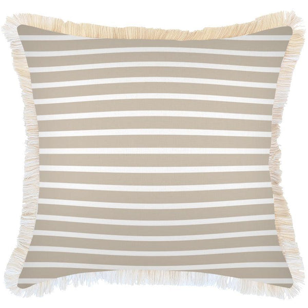 Cushion Cover-Coastal Fringe-Hampton Stripe Beige-60cm x 60cm - John Cootes