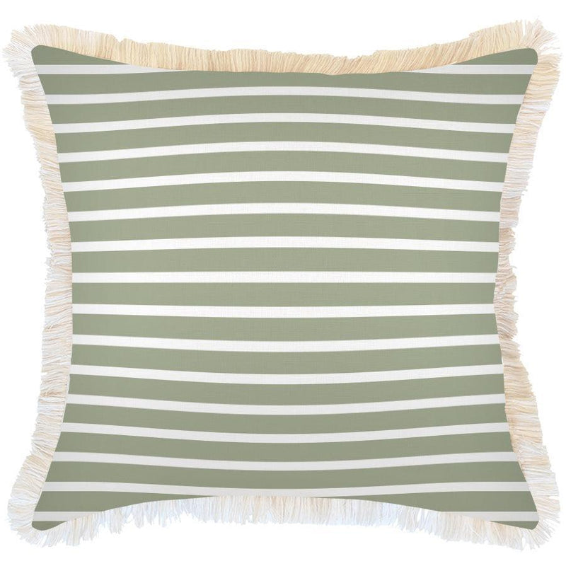 Cushion Cover-Coastal Fringe-Hampton Stripe Sage-60cm x 60cm - John Cootes