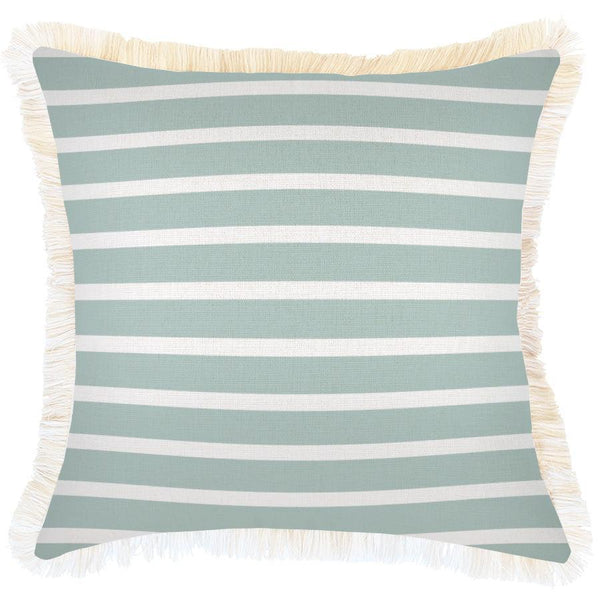 Cushion Cover-Coastal Fringe-Hampton Stripe Seafoam-45cm x 45cm - John Cootes