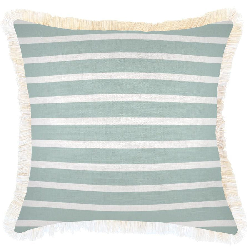 Cushion Cover-Coastal Fringe-Hampton Stripe Seafoam-45cm x 45cm - John Cootes