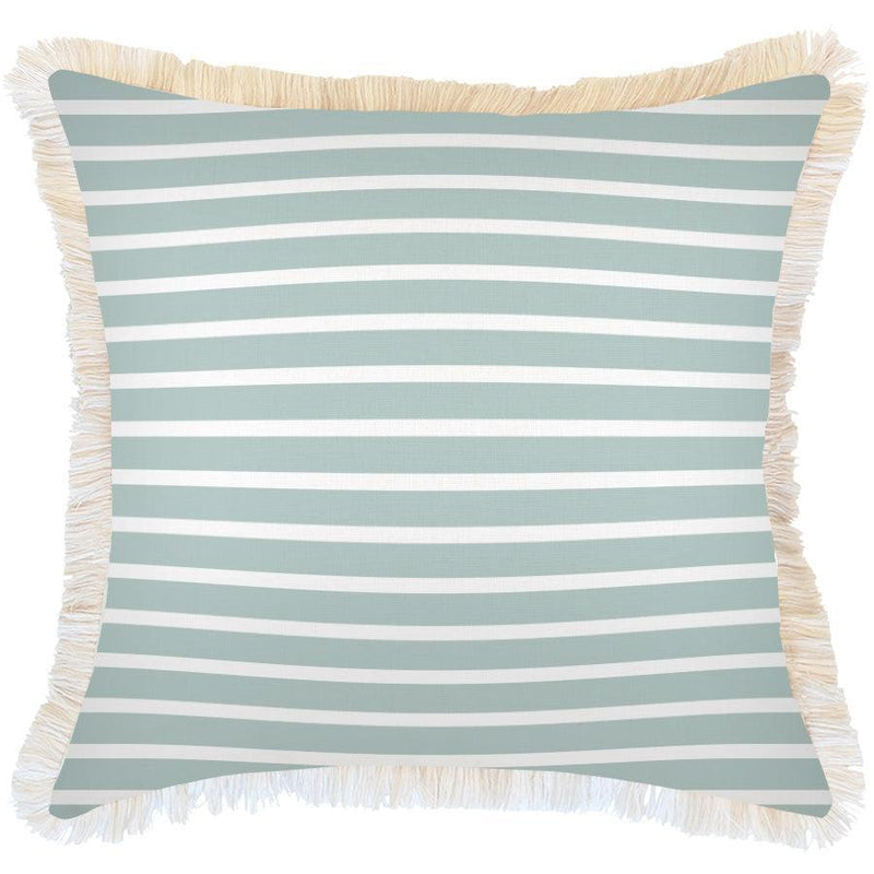 Cushion Cover-Coastal Fringe-Hampton Stripe Seafoam-60cm x 60cm - John Cootes