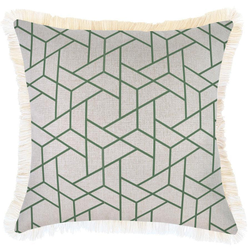 Cushion Cover-Coastal Fringe-Milan Green-45cm x 45cm - John Cootes