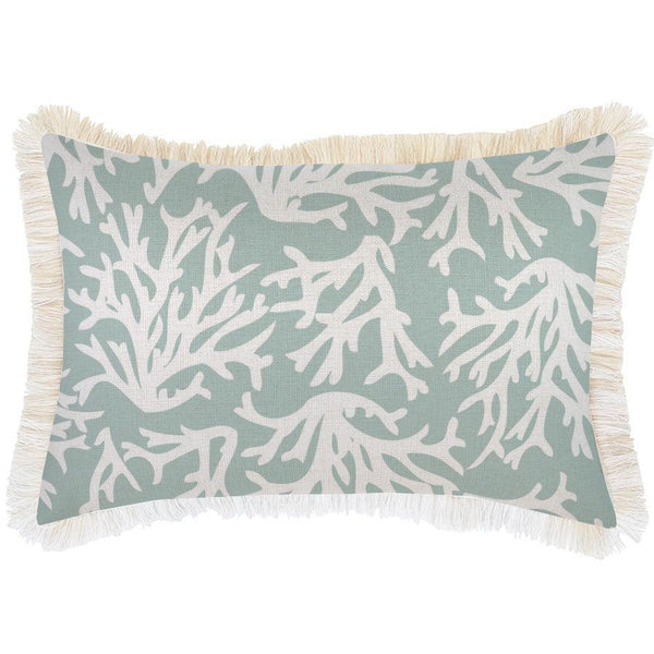 Cushion Cover-Coastal Fringe Natural-Coastal Coral Seafoam-35cm x 50cm - John Cootes