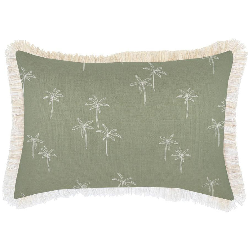 Cushion Cover-Coastal Fringe Natural-Palm Cove Sage-35cm x 50cm - John Cootes