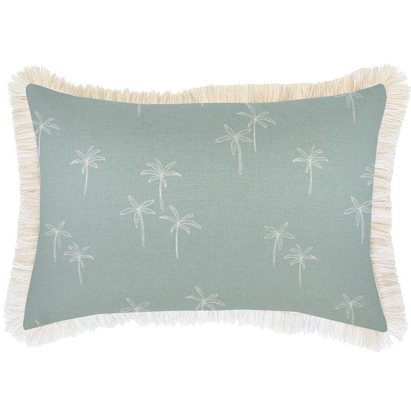 Cushion Cover-Coastal Fringe Natural-Palm Cove Seafoam-35cm x 50cm - John Cootes