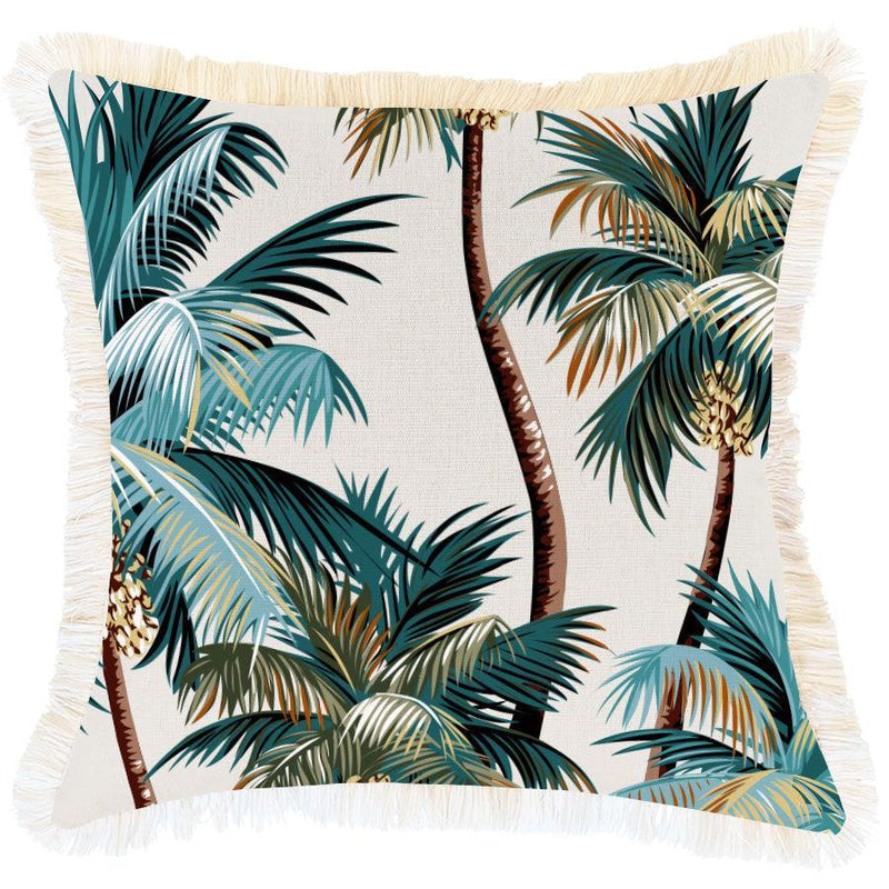 Cushion Cover-Coastal Fringe Natural-Palm Trees Natural-45cm x 45cm - John Cootes