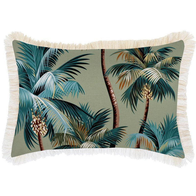 Cushion Cover-Coastal Fringe Natural-Palm Trees Sage-35cm x 50cm - John Cootes