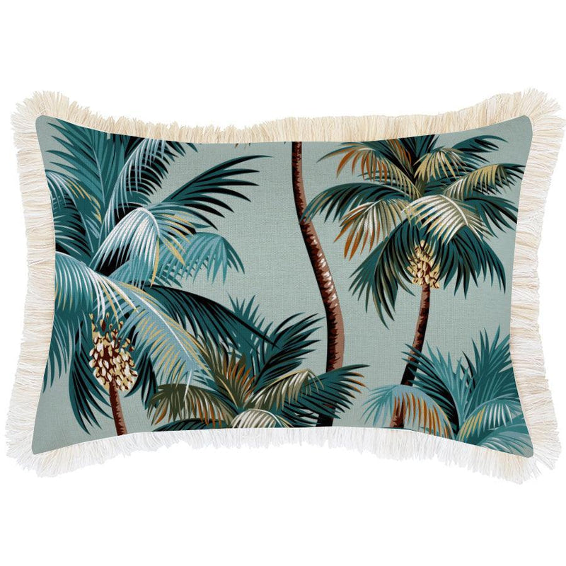 Cushion Cover-Coastal Fringe Natural-Palm Trees Seafoam-35cm x 50cm - John Cootes