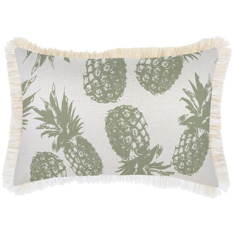 Cushion Cover-Coastal Fringe Natural-Pineapples Sage-35cm x 50cm - John Cootes