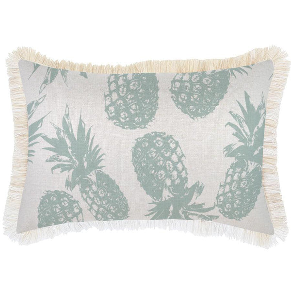 Cushion Cover-Coastal Fringe Natural-Pineapples Seafoam-35cm x 50cm - John Cootes