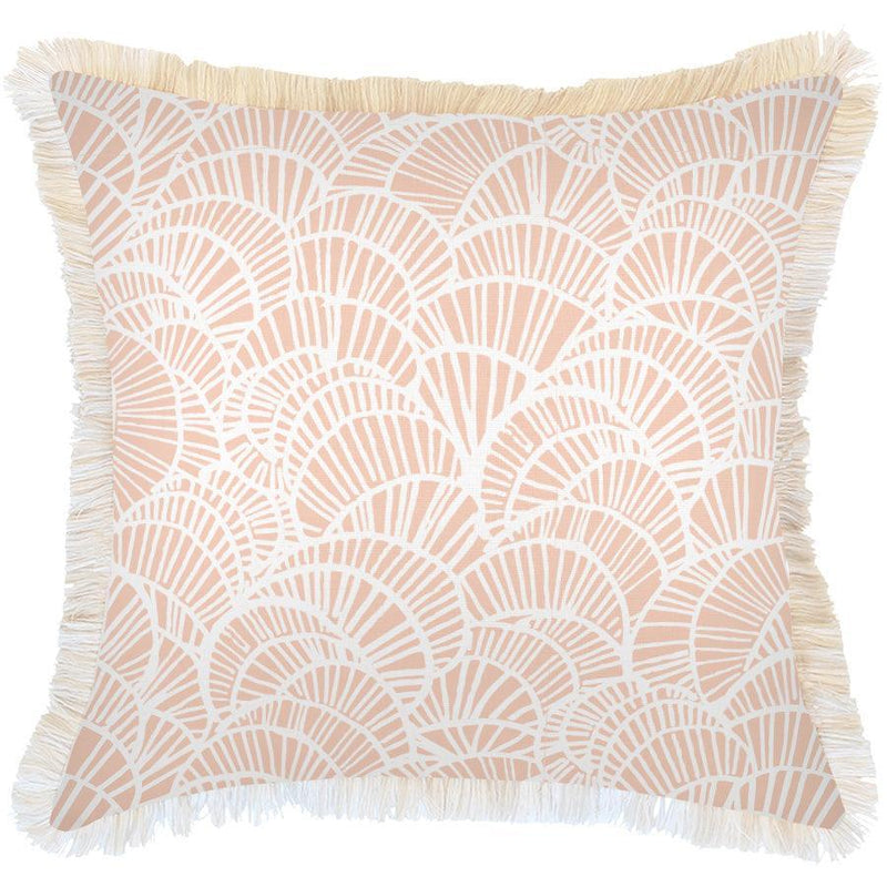 Cushion Cover-Coastal Fringe Natural-Positano Blush-60cm x 60cm - John Cootes