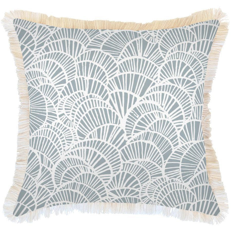 Cushion Cover-Coastal Fringe Natural-Positano Smoke-60cm x 60cm - John Cootes