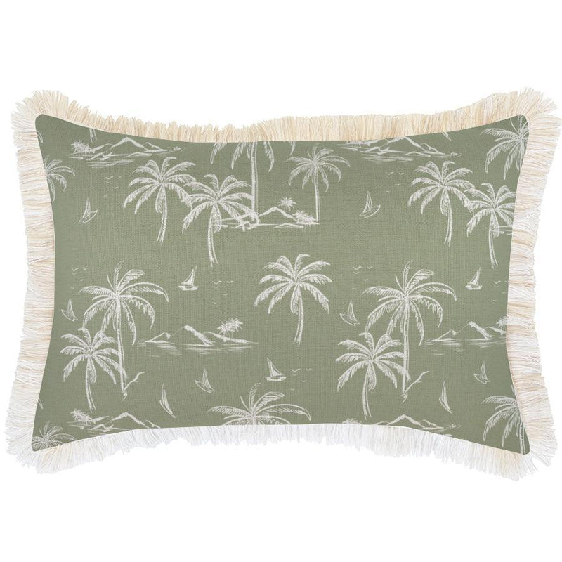 Cushion Cover-Coastal Fringe Natural-Postcards Sage-35cm x 50cm - John Cootes