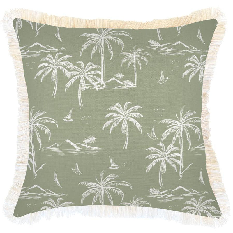 Cushion Cover-Coastal Fringe Natural-Postcards Sage-45cm x 45cm - John Cootes