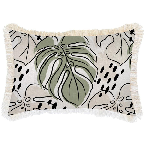 Cushion Cover-Coastal Fringe Natural-Rainforest Sage-35cm x 50cm - John Cootes