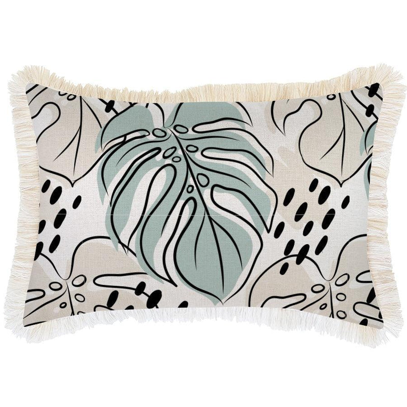 Cushion Cover-Coastal Fringe Natural-Rainforest Seafoam-35cm x 50cm - John Cootes