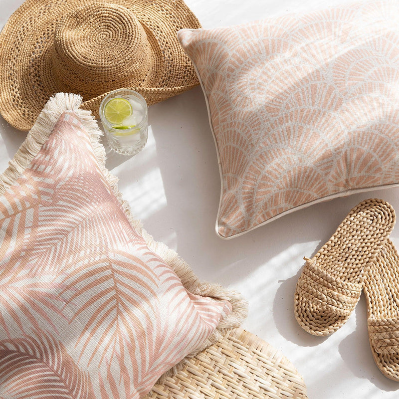 Cushion Cover-Coastal Fringe Natural-Seminyak Blush-45cm x 45cm - John Cootes