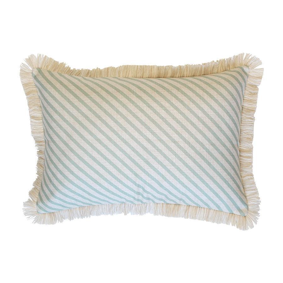 Cushion Cover-Coastal Fringe Natural-Side Stripe Seafoam-35cm x 50cm - John Cootes