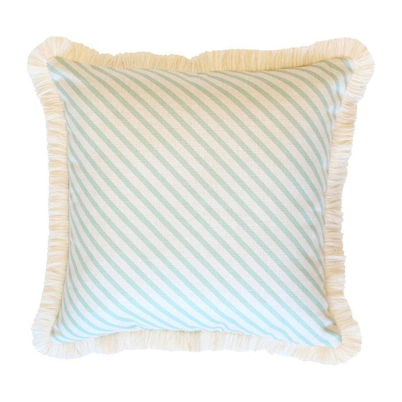 Cushion Cover-Coastal Fringe Natural-Side Stripe Seafoam-45cm x 45cm - John Cootes