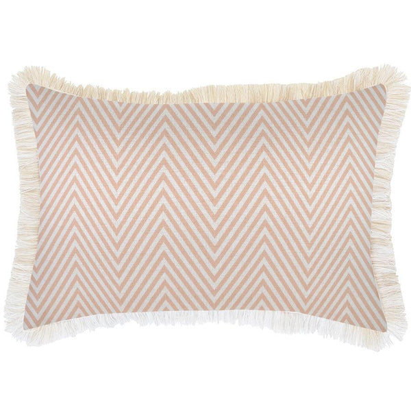 Cushion Cover-Coastal Fringe Natural-Zig Zag Blush-35cm x 50cm - John Cootes