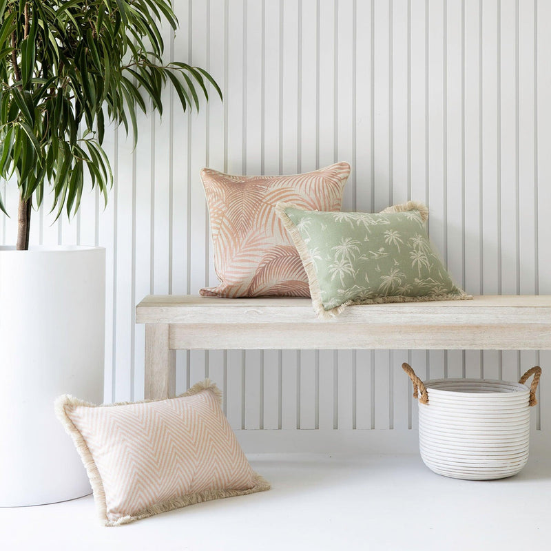 Cushion Cover-Coastal Fringe Natural-Zig Zag Blush-35cm x 50cm - John Cootes