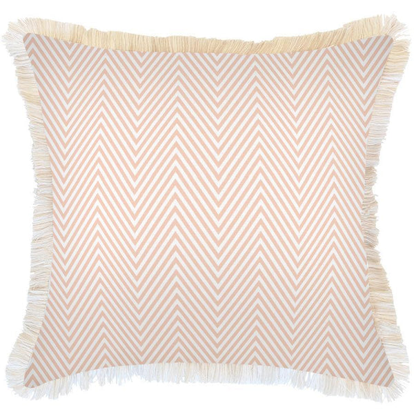 Cushion Cover-Coastal Fringe Natural-Zig Zag Blush-60cm x 60cm - John Cootes