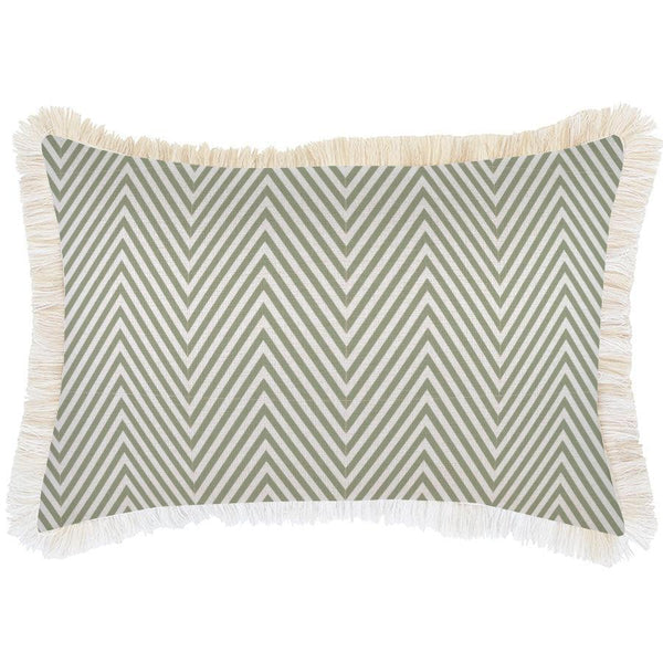 Cushion Cover-Coastal Fringe Natural-Zig Zag Sage-35cm x 50cm - John Cootes