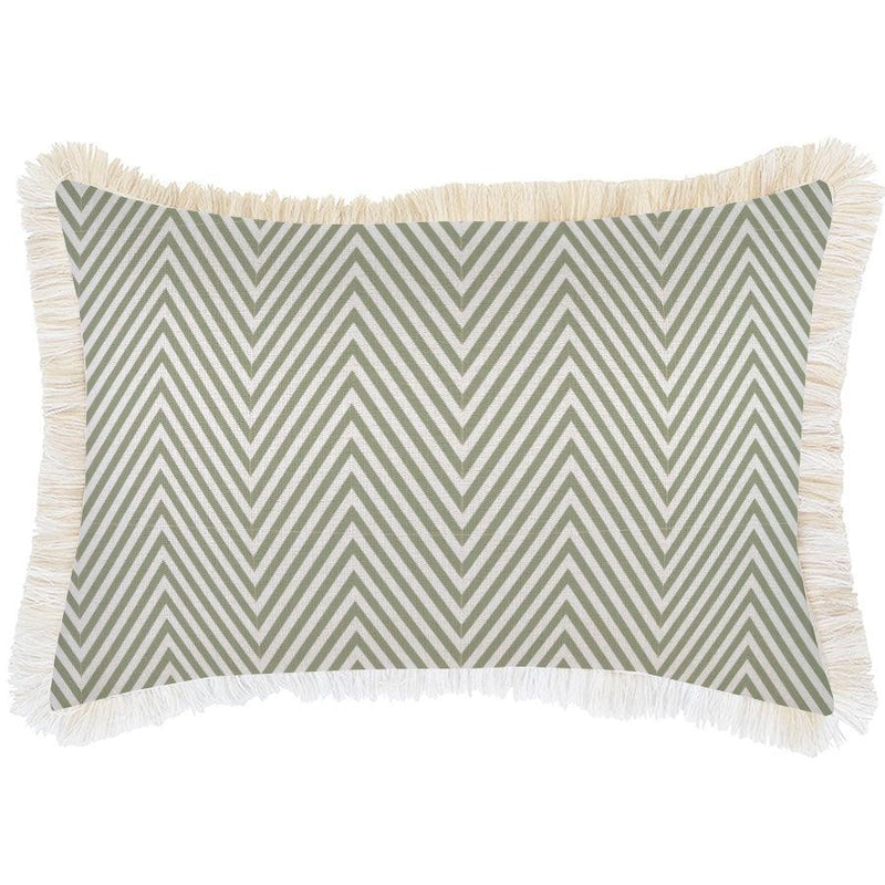 Cushion Cover-Coastal Fringe Natural-Zig Zag Sage-35cm x 50cm - John Cootes