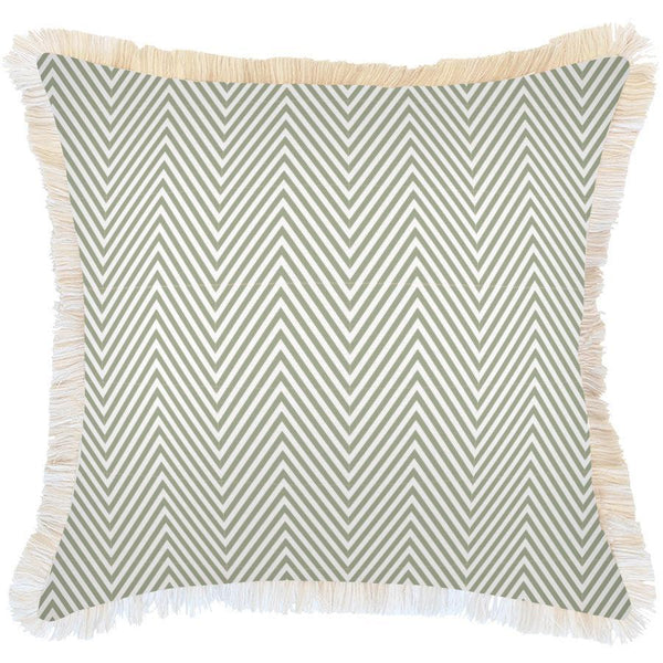 Cushion Cover-Coastal Fringe Natural-Zig Zag Sage-60cm x 60cm - John Cootes