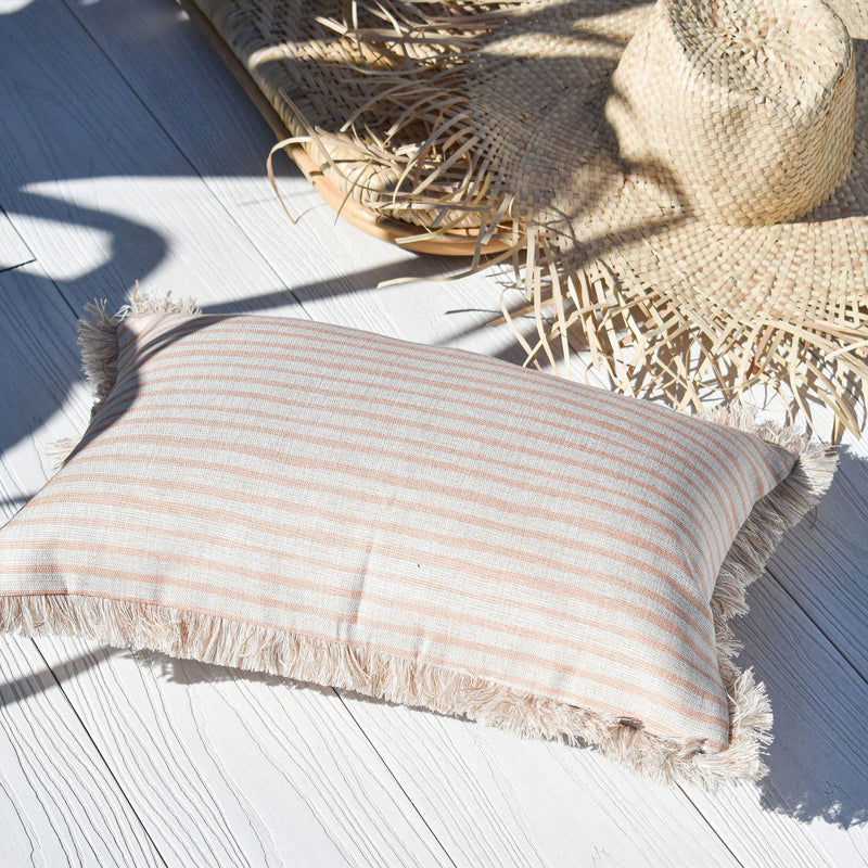 Cushion Cover-Coastal Fringe-Paint Stripes Blush-35cm x 50cm - John Cootes