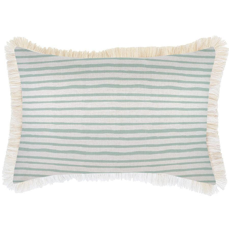 Cushion Cover-Coastal Fringe-Paint Stripes Pale Mint-35cm x 50cm - John Cootes