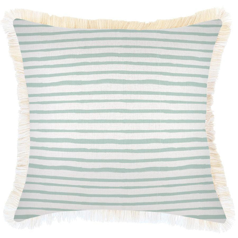 Cushion Cover-Coastal Fringe-Paint Stripes Pale Mint-60cm x 60cm - John Cootes