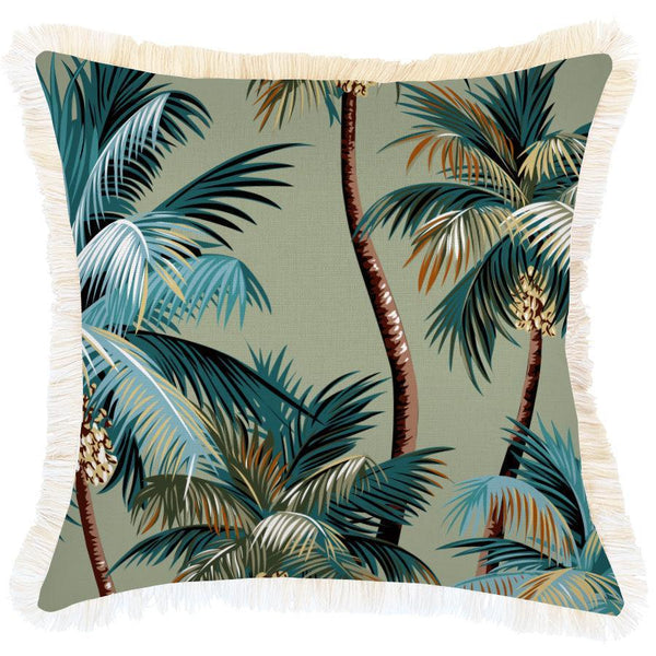 Cushion Cover-Coastal Fringe-Palm Trees Sage-45cm x 45cm - John Cootes