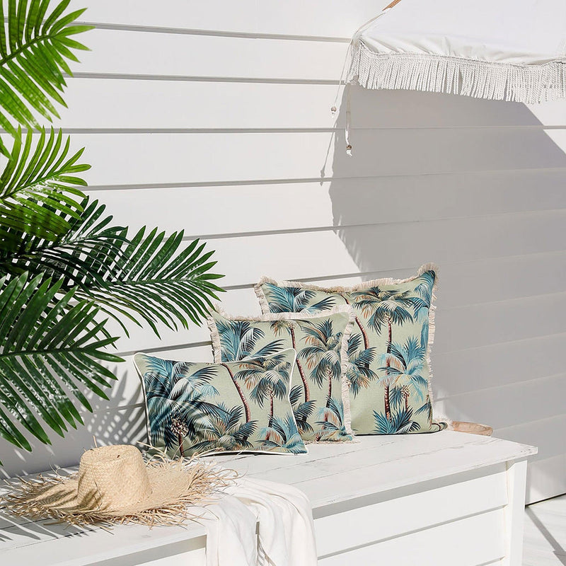 Cushion Cover-Coastal Fringe-Palm Trees Sage-45cm x 45cm - John Cootes