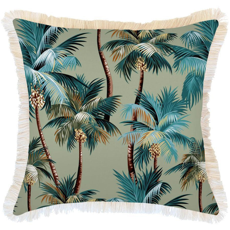 Cushion Cover-Coastal Fringe-Palm Trees Sage-60cm x 60cm - John Cootes