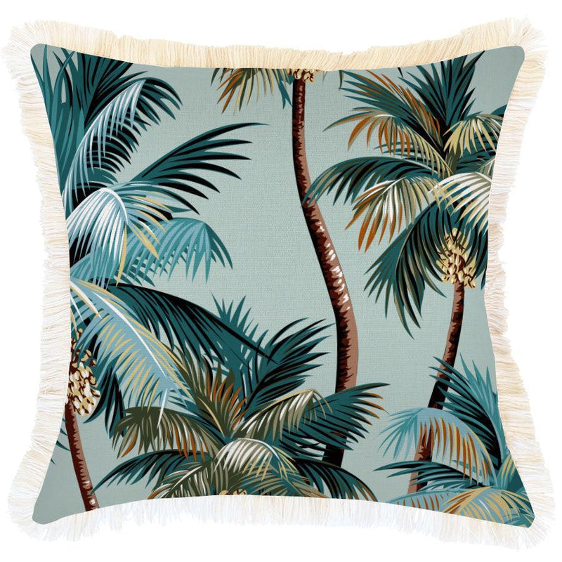 Cushion Cover-Coastal Fringe-Palm Trees Seafoam-45cm x 45cm - John Cootes