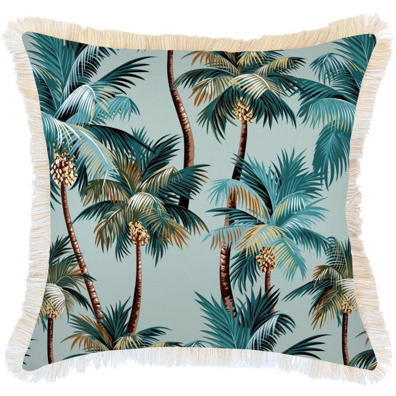 Cushion Cover-Coastal Fringe-Palm Trees Seafoam-60cm x 60cm - John Cootes