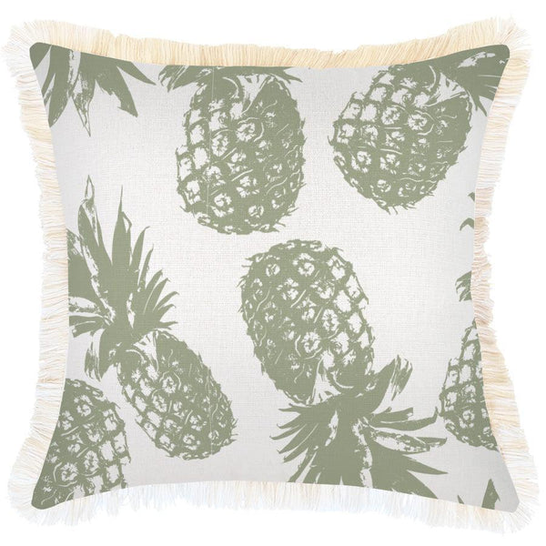 Cushion Cover-Coastal Fringe-Pineapples Sage-45cm x 45cm - John Cootes