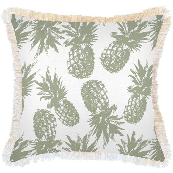 Cushion Cover-Coastal Fringe-Pineapples Sage-60cm x 60cm - John Cootes