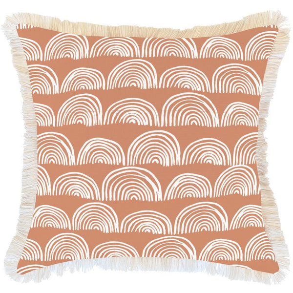 Cushion Cover-Coastal Fringe- Rainbows-Clay-60cm x 60cm - John Cootes