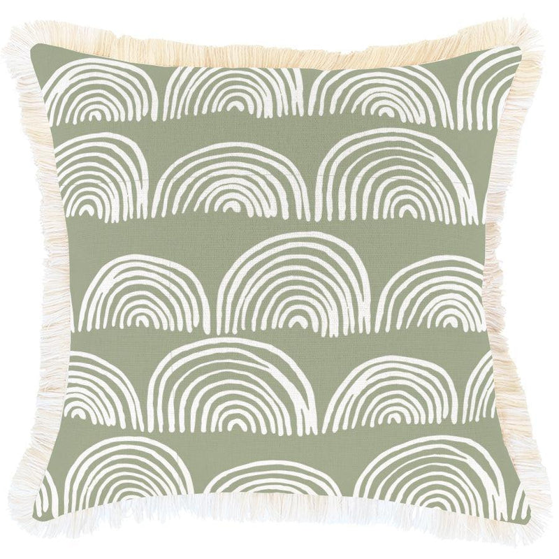 Cushion Cover-Coastal Fringe-Rainbows-Sage-45cm x 45cm - John Cootes