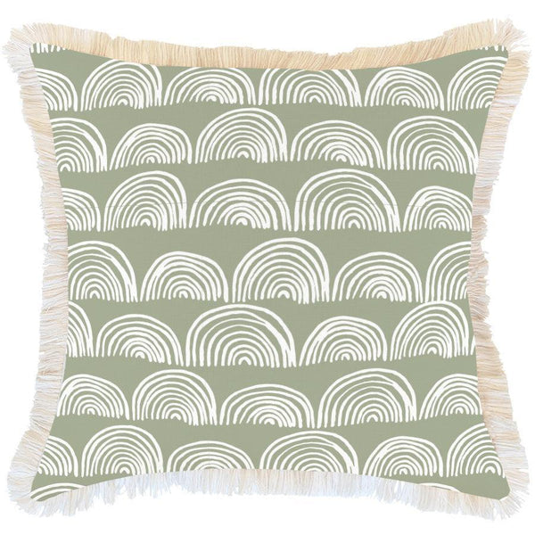 Cushion Cover-Coastal Fringe-Rainbows-Sage-60cm x 60cm - John Cootes