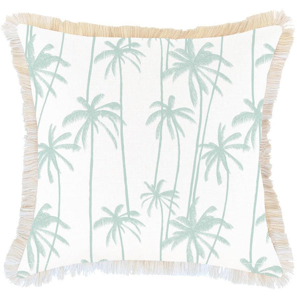 Cushion Cover-Coastal Fringe-Tall-Palms-Mint-60cm x 60cm - John Cootes