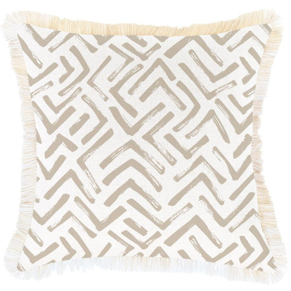 Cushion Cover-Coastal Fringe-Tribal-Beige-45cm x 45cm - John Cootes