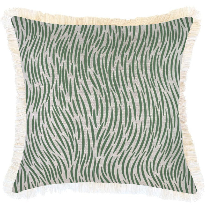 Cushion Cover-Coastal Fringe-Wild Green-45cm x 45cm - John Cootes